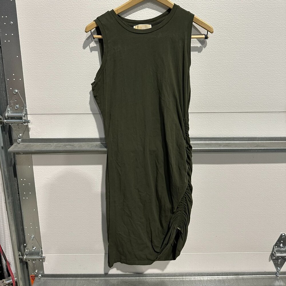 Michael Michael Kors Size Medium Olive Ruched Sleeveless Midi Dress